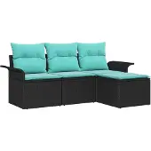 vidaXL Tuinbank Set 4 st Zwart poly rattan