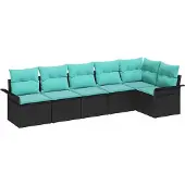 vidaXL Tuinbank Set 6 st Zwart poly rattan