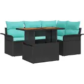 vidaXL Tuinbank Set 5 st Zwart Poly rattan