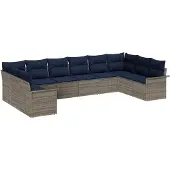 vidaXL Tuinbank Set 10 st Lichtgrijs poly rattan