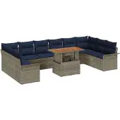 vidaXL Tuinbank Set 9 st Grijs Poly rattan