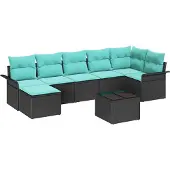 vidaXL Tuinbank Set 8 st Zwart poly rattan
