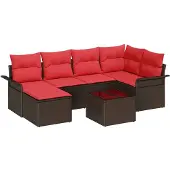 vidaXL Tuinbank Set 7 st Bruin poly rattan