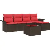 vidaXL Tuinbank Set 6 st Bruin poly rattan