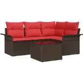 vidaXL Tuinbank Set 5 st Bruin poly rattan