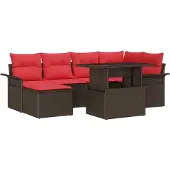 vidaXL Tuinbank Set 7 st Bruin [Synthetisch]: Poly Riet