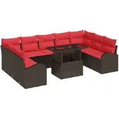 vidaXL Tuinbank Set 10 st 9-Aantal zitplaatsen Bruin poly rattan