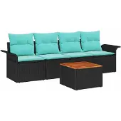 vidaXL Tuinbank Set 5 st 4-Aantal zitplaatsen Zwart en Turkoois