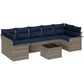 vidaXL Tuinbank Set 8 st Grijs en Marineblauw poly rattan