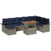vidaXL Tuinbank Set 9 st Grijs poly rattan