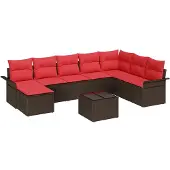 vidaXL 9-delige tuinbankset met kussens, bruin polyrotan