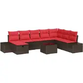 vidaXL Tuinbank Set 9 st Bruin poly rattan