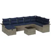 vidaXL Tuinbank Set 9 st Poly rattan
