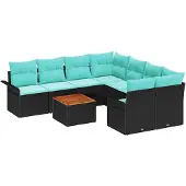 vidaXL Tuinbank Set 9 st 8-Aantal zitplaatsen Zwart en Turkoois
