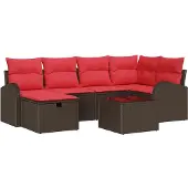 vidaXL Bankstel met kussen met opslag Bruin en Rood poly rattan