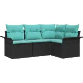 vidaXL Tuinbank Set 4 st Zwart poly rattan