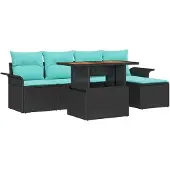vidaXL Tuinbank Set 6 st Zwart Poly rattan
