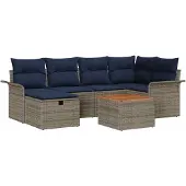 vidaXL Tuinbank Set 7 st Grijs Poly rattan
