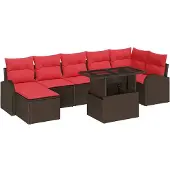 vidaXL Tuinbank Set 8 st Bruin en Rood poly rattan