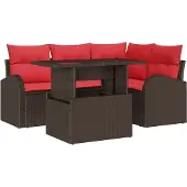 vidaXL Tuinbank Set 5 st 4-Aantal zitplaatsen Bruin en Rood