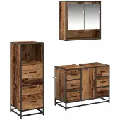 vidaXL Badkamermeubel Set 3 st Oud Hout 80 x 33 x 60 cm Bewerkt hout