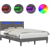 vidaXL Bedframe met LED-stripverlichting Grijs 120 x 200 cm Kunstleer