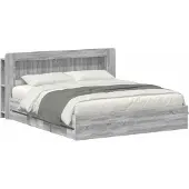 vidaXL Bedframe met opbergruimte en hoofdbord met lade Grijs Sonoma