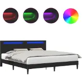 vidaXL Bedframe met LED-stripverlichting Zwart 200 x 200 cm Kunstleer