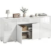 HOMCOM Sideboard-MDF-180L x 40B x 80H cm-Hochglanzweiß