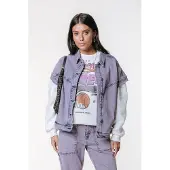Colourful Rebel Vive Acid Wash Denim Gilet- L