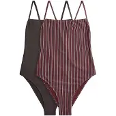The Set Badpak bruin / wijnrood / zwart / wit