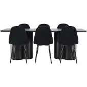 Ebuy24 Olivia eethoek tafel 100x210cm en 6 teddy stoelen zwart.