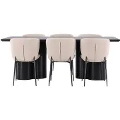 Ebuy24 Olivia eethoek tafel 100x210cm en 6 bouclé stoelen zwart.