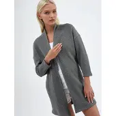 Busem Lange Geribbelde Brei Cardigan met Open Kraag