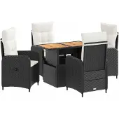 vidaXL Buiten Eettafel Set 5 pcs Zwart en Crème Wit