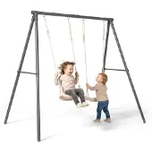 HyperMotion Dubbele Tuinswing voor Kinderen met Verstelbare Zittingen en Stalen Constructie