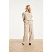 Smashed Lemon Gestreepte broek met ingeweven structuur en elastische tailleband |