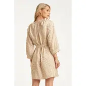 Smashed Lemon Beige jurk met abstracte print en tailleceintuur |