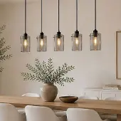 LumenXL 5-lichts hanglamp Texas - mat zwart en smoke glas