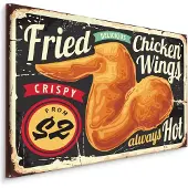 Karo-art Schilderij - Chicken Wings, Reclamebord, Premium Print op Canvas