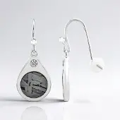 Cavill - Zilveren Druppelvormige Oorbellen - 925 Sterling Zilver - Aletai Meteoriet 3,18 ct - Zirkonia 0,22 ct - Modern Elegantie, Haaksluiting, 29 mm