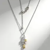 Cavill - Zilveren Halsketting - 925 Sterling Zilver - Witte Topaas 0,225 ct Antiek Kussen - Zirkonia Pavé - Verstelbaar 38-50 cm - Elegante Ketting