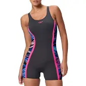 Speedo Hyperboom Splice Muscleback Legsuit Dames Sportbadpak - Kleurvast Badpak Dames met Pijpjes - Zwempak Dames met Borstvoering - Sportbadpak Dames met Muscleback - Zwart/Roze - 44