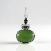 Cavill - Zilveren Hanger - 925 Sterling Zilver Geplatineerd - Canadese Jade Ovaal Cabochon 5 37 ct - Zwarte Spinel Accenten - Luxe Hanger 28x16 mm