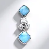 Cavill - Zilveren hanger - 925 Sterling zilver - Larimar 4 55 ct en witte topaas - antiek kussen cabochon - modern design - blauw wit