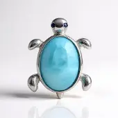 Cavill - Zilveren hanger met larimar 6 ct en blauwe saffieren 0,01 ct - 925 Sterling zilver - schildpadvorm - ovaal cabochon 14x10 mm