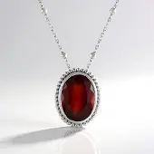 Cavill - Hessoniet Granaat Halsketting - 925 Sterling Zilver Platina Plated - 5,554 Ct Ovaal (14x10mm) Rode Edelsteen - Elegante Ketting 45,5 cm