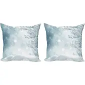 Abakuhaus Decoratieve kussenhoezen voor de winter, set van 2, kerstsneeuw, moderne accenten, dubbelzijdige digitale print, 60x60 cm, leisteenblauw wit