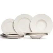 Villeroy & Boch Serviesset Manufacture Rock - Wit 12-delig / 4 personen - 4 dinerborden, 4 ontbijtborden & 4 pastaborden
