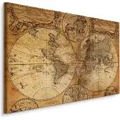 Karo-art Schilderij - Oude wereldkaart, Sepia, 4 maten, wanddecoratie